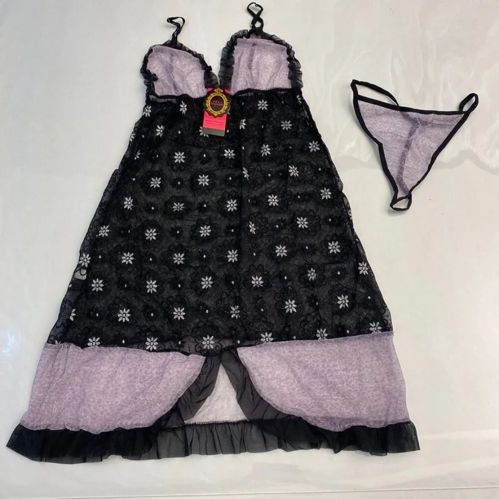 3/$30 Bundle • Black Lavender Floral Babydoll LS2 NWT